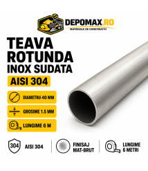 Teava rotunda inox sudata AISI 304, 40 x 1.5 mm, 6 metri